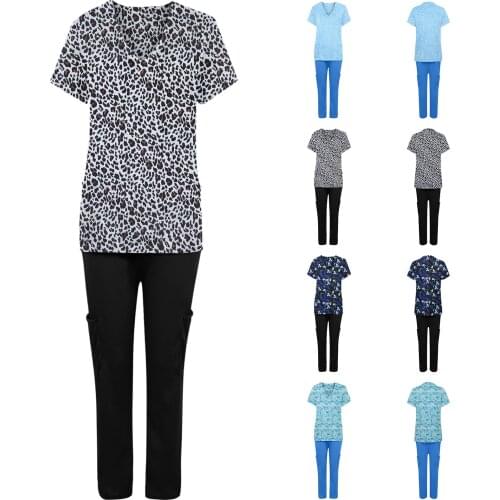 Nurse Uniform Elasticity Scrubs Set Men Women Short Sleeve V-neck Tops+Pants Nursing Working Uniform Suit медицинская одежда N