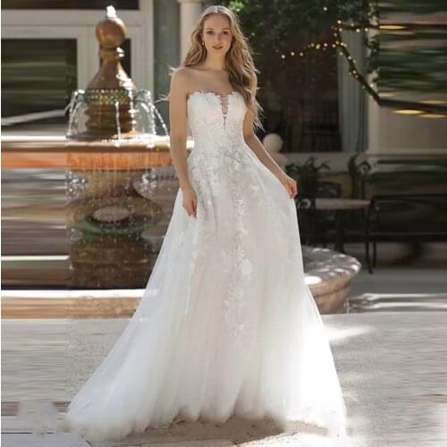 Vestido De Noiva Sweetheart Wedding Dress Sexy Appliques Lace White Ivory Backless Bride Dress Sleeveless 2021