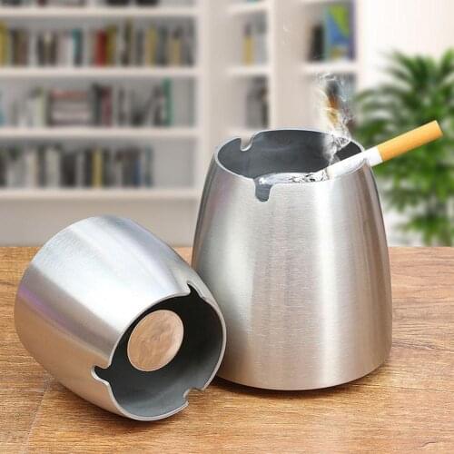 Windproof Unbreakable Stainless Steel Ashtrays Desktop Ash Holder with Cover Stainless Steel Ashtrays