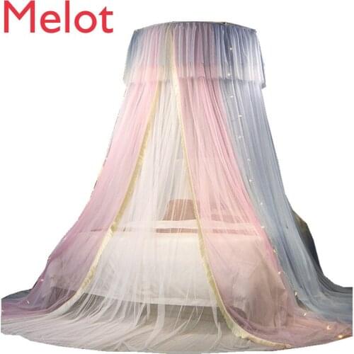 High-End Luxury Double-Layer Yarn Color Matching Suspended Mosquito Net Princess Style Floor Dome Bed Curtain