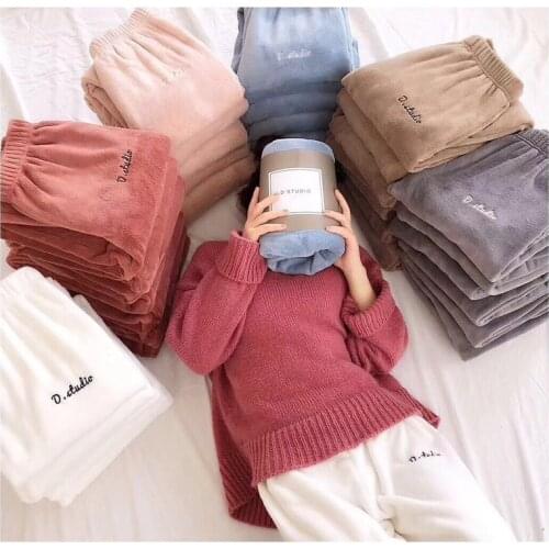 Women Sleep Bottom Winter Warm Flannel Velvet Pajama Long Pants Homewear Loose Casual Sleepwear Trousers Loungewear Sweatpants