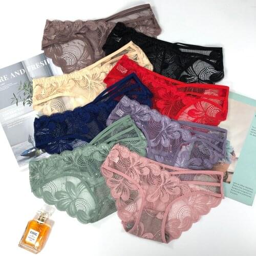 1Pcs Ladies Lace Panties French Style Seamless Elastic Thin Band Hollow Lace Covered Hip Panties Breathable and Comfortable