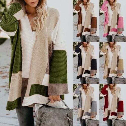 2021 new sweater womens large size loose geometric color matching sweater cardigan