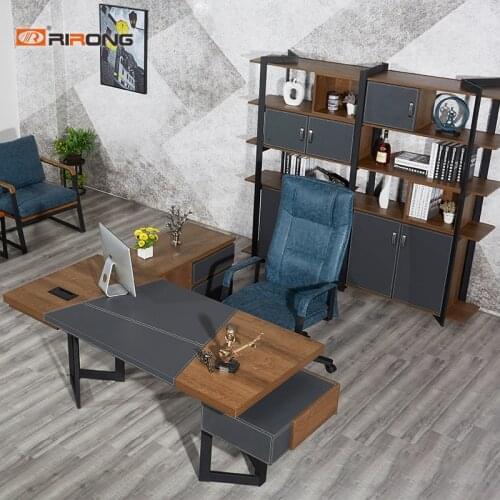 2 Meter Wooden leather Work office Furniture executive manager home study Grey Office computer desk table Set