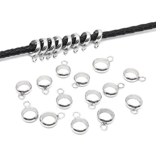 20pcs/lot 316LStainless Steel Large Hole Bail Beads Charm Hanging Connector for DIY Leather Bracelet Jewelry Making Findings