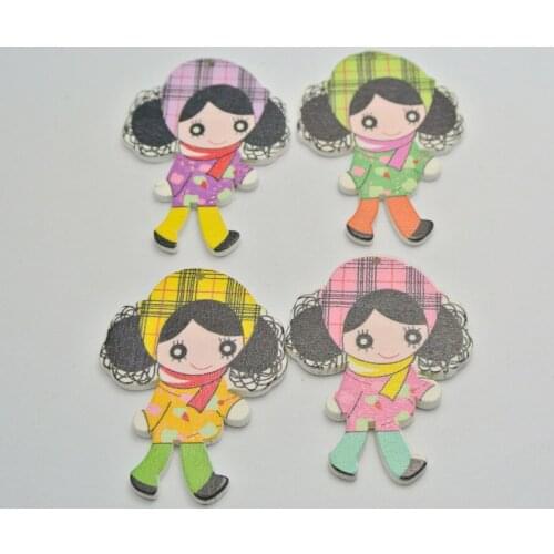 20 Mixed Color Wood Painting Pretty Girl FlatBack Cabochon Pendants 48X36mm