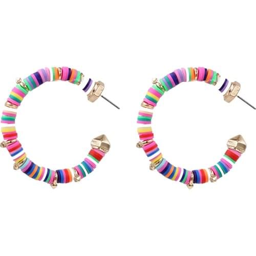 2020 New Multicolor Rivet Semicircle C Shape Beach Pyramid Tinted Soft Ceramic Stud Earrings for Women