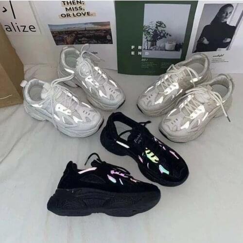 2021 Fashion Trend Mesh Casual Shoes Womens Light Sports Shoes Spring And Autumn Reflective Comfortable Platform Womens Shoes