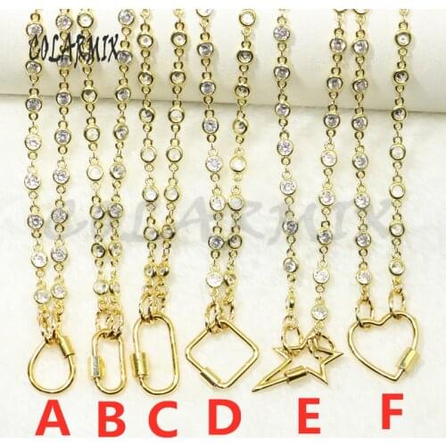 3Pcs Zircon chain Screw Spiral Gold color Clasp necklace gold pendant necklace Gold Color Buckle jewelry Chain necklace 50648