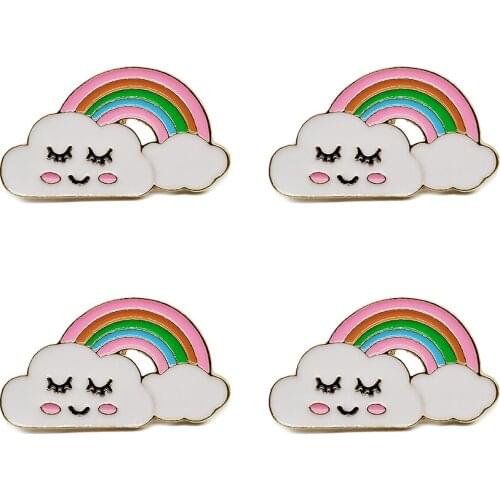 4pcs Golden Metal Enamel Brooch Cute Rainbow Pins Backpacks Badges Jewelry Gifts Coat Dress Accessories