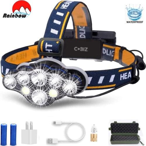 40000LM Powerful LED Headlamp 8LED Headlight USB Rechargeable Head Light Head Lamp Head Torch With Red Lights Waterproof Lantern