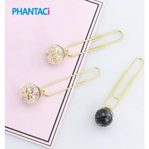 5 pcs/set DIY Cute Metal Glass Ball Paper Clip Creative Office Bingding Supplies for Notes Letter Paper Bookmark Binder Clips