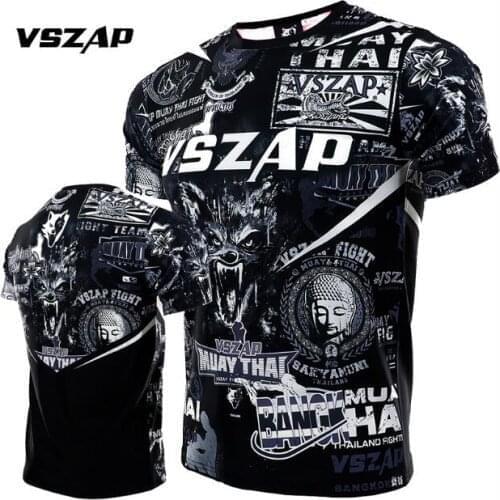 VSZAP Thai fighting muay Thai boxing stretch fitness quick dry short sleeved T-shirt tiger sport fight MMA sanda seekyou