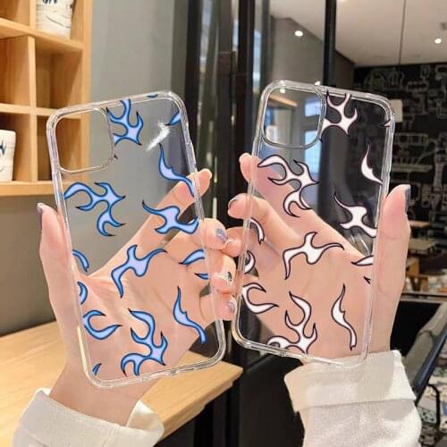 Phone Case For iphone 12 11 8 7 6s 6 5 5s 5c se plus mini x xs xr pro max Blue Flame Fire Transparent soft