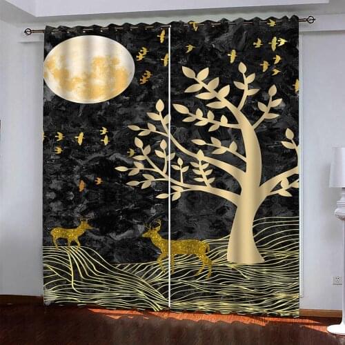 Black curtains moon 3D Curtain Luxury Blackout Window Curtain Living Room moon curtain
