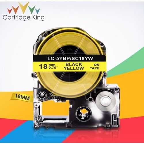Black on Yellow SC18YW LC-5YBP 3/4"(18mm) Label Tape for Epson King Jim LW-C410 LW-400 LW-400L Tepra Pro SR210 SR220 Label Maker