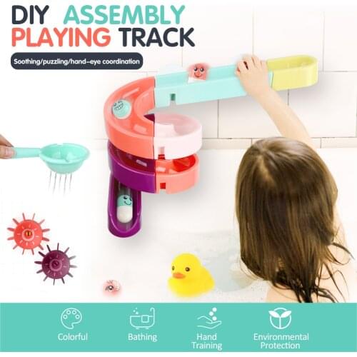 DIY Baby Bath Toys Play Water Games Toy Set Sprinkler Assembly Track Slide Bathroom Bath Toy Wall Suction Cup Race Run Track Toy