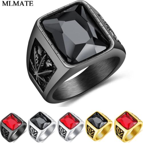 Men Vintage Ring 316L Stainless Steel Black/Red Zircon Stone Finger Rings Rock Fashion Male Jewelry