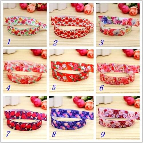 DUWES 5/8'' Free shipping Fold Elastic FOE flowers printed headband headwear hairband diy decoration wholesale OEM D73