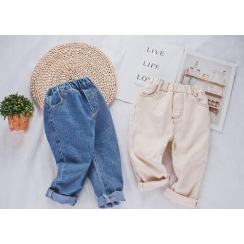 Unisex Kids Jeans For Girl Korean Casual Elastic Waist Jeans For Boy Toddler Baby Spring Autumn Trousers New Arrival 2 3 4 5 6 Y