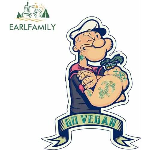 EARLFAMILY 13cm x 9.2cm Popeye Funny Car Stickers Vinyl JDM Bumper Trunk Truck Graphics Waterproof Anime Accessories Trunk Decal