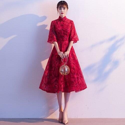 Oversize 3XL Elegant Wedding Party Dress A-line Sequins Bride Dress Flare Sleeve Evening Dress Slim Banquet Dress Prom Dess