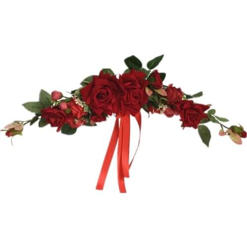 Artificial Rose Flower Swag with Fake Roses, Green Leaves for Home Wedding Arch