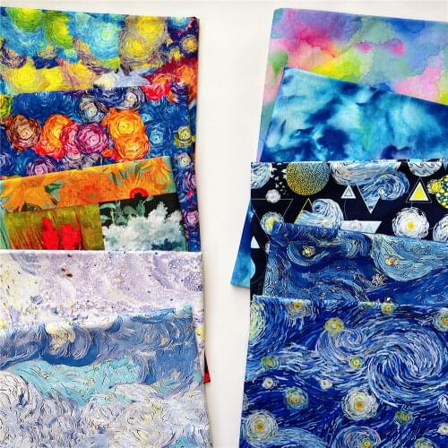 Wide110cm oil painting Starry sky Shine in space Cotton Fabric Patchwork Sewing Material Diy Shirt skirt Pillow mask decoration