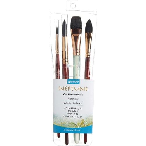 Princeton Artist Brush, Neptune Series 4750, 4-Piece Synthetic Squirrel Watercolor Paint Brush Set, Art supplies