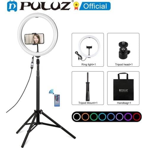 PULUZ 11.8 inch 30cm RGBW Light + 1.65m Mount Curved Surface RGBW Dimmable LED Ring Selfie Vlogging Light Live Broadcast Kits