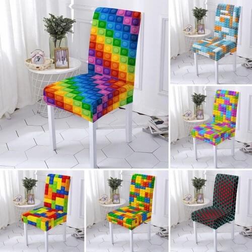 Colorful Geometric Chair Cover Elastic Kitchen Chair Slipcover 3D Print Stretch Seat Cover For Dining Room Wedding 1/2/4/6pcs