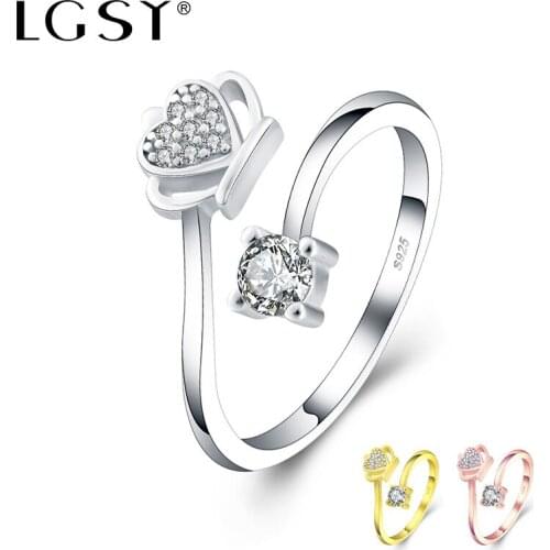 LGSY Resizable Rings 925 Sterling Silver Ring Heart-Shaped Round Crystal Ring Fashion Jewelry Popular Ring Making Jewelry DR2007