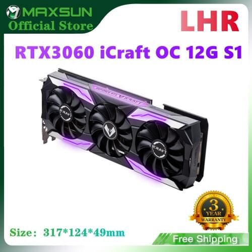 MAXSUN New RTX 3060 iCraft OC 12G S1 GDDR6 GPU NVIDIA Computer PC 192bit DP*3 PCI Express X16 4.0 Gaming Video Graphics Card