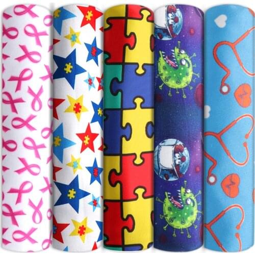AUTISM Nurses Peace Health Doctor 4 Way Stretch Knit Fabric Sewing Quilting Needlework Material DIY Handmade Cloth,c13815