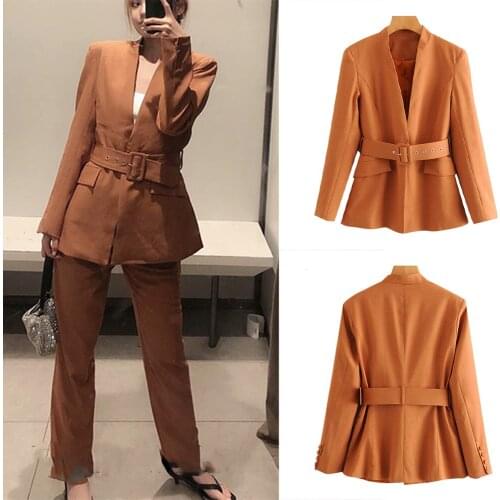 Fashion Vintage Women Blazer Office Lady With Belt 2 Pieces Set Custom Made Slim Fit Daily Casual Party Suits