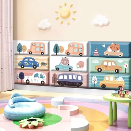 Soft Pack 3D Wall Sticker Baby Anti-Collision Kids Room Decor 3D Stereo Car Wall Decals Self-adhesive Tatami Headboards Decor