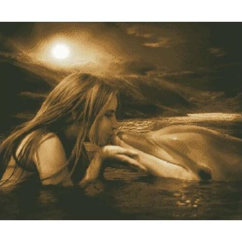 The Dolphin Kiss Girl Sewing Kit Top Quality Embroidery Needlework 14CT Unprinted Cross Stitch Kits DIY Arts Handmade Home Decor