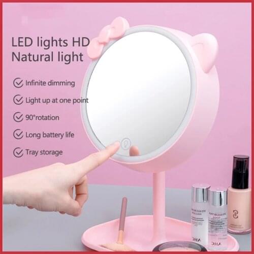 3 Color Dimming Light Table Vanity Mirror With Storage Desk Night Light LED Light Makeup Mirror Cosmetic LED Adjustable Rotation