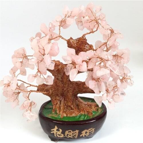 Natural rose quartz rock crystal lucky tree reiki healing crystal pink gemstone feng shui for home&office decoration