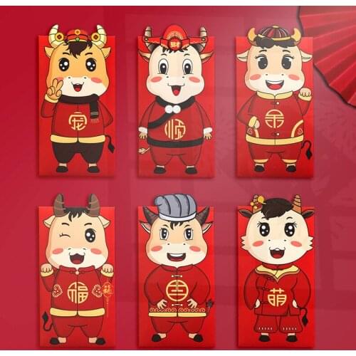 2021 new year red envelope cartoon ox zodiac red envelope