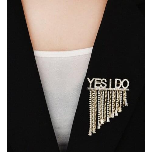 OKILY Fashion Bridal Wedding Jewelry Tassel Cubic Zircon Brooches Coat Suit Accessories for Women Letter Alphabet Brooch Pins