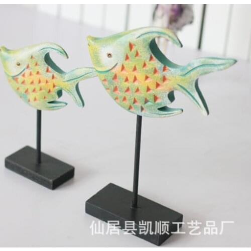 Spot wholesale and retail Mediterranean Sea wood carving sets of two fish ornaments YY-9041