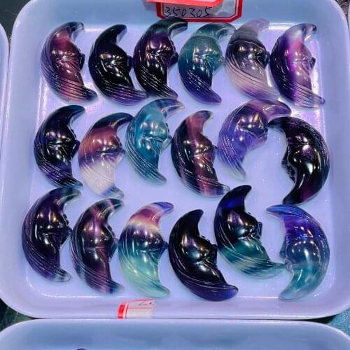 Natural Colorful Fluorite Crystal Moon Quartz Hand Carved Gemstones For Gift Decor