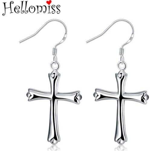 Silver Hanging Earrings for Women 925 Silver Cross Drop Earring Piecing Ear Hooks Anti-allergy Brinco Femme Accessory Hellomiss