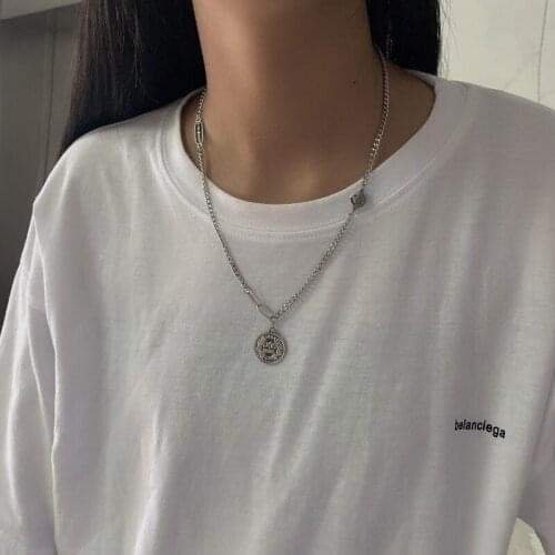 Smiley portrait necklace female personalized hip hop titanium steel round sign letter pendant male and female tide accessories