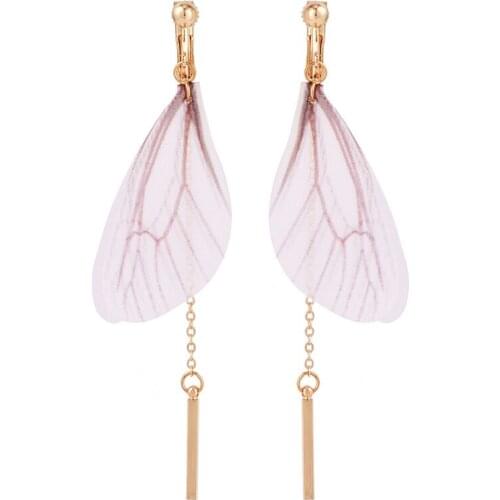 SULEMON Fashion Ear Clip Dragonfly Wing Tassel Bar loog Design Ear Earrings For Wome No Pierced Ear Clip Wedding Jewelry