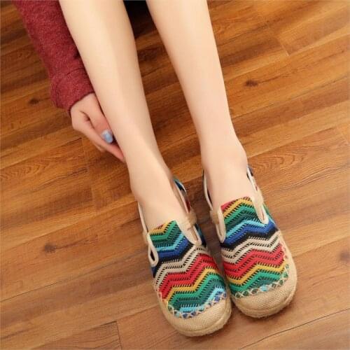 Womens Linen Thailand Embroidery Flat Slippers Summer Fashion Vintage Ladies Chinese Style Casual Cotton Home Shoes Size 35-40