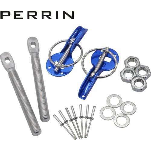 Universal Car Racing Engine Bonnet Silver Hood Pin Flip Over Security Lock Kit Set