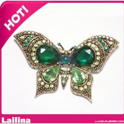 On Sale Vintage Signed ART Butterfly Brooch green rhinestones Figural