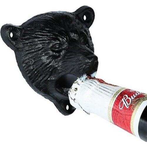 Vintage Style Cast Iron Bear Design Beer Soda Top Opener Wall Mounted Glass Bottle Cap Opener Durable Kitchen Bar Openers Tools